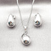 Rhodium Plated Earring and Pendant Adult Set, Chunky and Hollow Design, Polished, Rhodium Finish, 10.163.0013.1