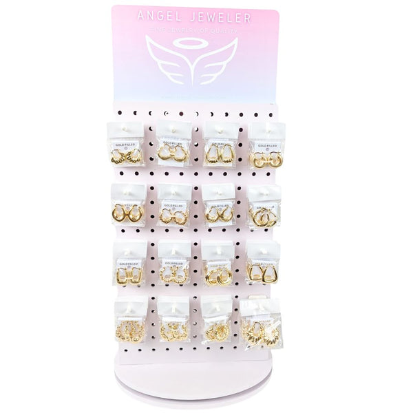 Medium Rotating Display, 130 Assorted Puff Hoops, Oro Laminado with Free Display
