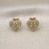 Oro Laminado Stud Earring, Gold Filled Style Heart and Guadalupe Design, with White Cubic Zirconia, Polished, Golden Finish, 02.411.0052