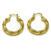 Oro Laminado Medium Hoop, Gold Filled Style Hollow and Twist Design, Polished, Golden Finish, 02.170.0498.30