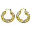 Oro Laminado Medium Hoop, Gold Filled Style Twist and Hollow Design, Polished, Tricolor, 02.170.0347.30
