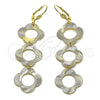 Oro Laminado Long Earring, Gold Filled Style Four-leaf Clover Design, Diamond Cutting Finish, Golden Finish, 5.093.006.1