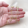 Oro Laminado Long Earring, Gold Filled Style Heart Design, Diamond Cutting Finish, Golden Finish, 5.078.010.1