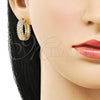 Oro Laminado Huggie Hoop, Gold Filled Style Twist Design, with White Cubic Zirconia, Polished, Golden Finish, 02.283.0159.20