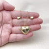 Oro Laminado Earring and Pendant Adult Set, Gold Filled Style Heart Design, Polished, Golden Finish, 10.156.0503