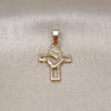 Oro Laminado Religious Pendant, Gold Filled Style Cross and Guadalupe Design, Polished, Golden Finish, 05.63.1170