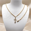 Oro Laminado Necklace and Bracelet, Gold Filled Style Crucifix and Miami Cuban Design, Polished, Golden Finish, 06.63.0273