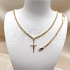Oro Laminado Necklace and Bracelet, Gold Filled Style Crucifix and Miami Cuban Design, Polished, Golden Finish, 06.63.0275