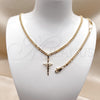 Oro Laminado Necklace and Bracelet, Gold Filled Style Crucifix and Miami Cuban Design, Polished, Golden Finish, 06.63.0275
