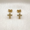 Oro Laminado Stud Earring, Gold Filled Style Cross Design, with White Micro Pave, Polished, Golden Finish, 02.411.0071