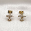 Oro Laminado Stud Earring, Gold Filled Style Airplane Design, with White Micro Pave, Polished, Golden Finish, 02.411.0075