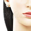 Oro Laminado Stud Earring, Gold Filled Style Butterfly Design, with White Micro Pave, Polished, Golden Finish, 02.411.0077