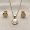 Oro Laminado Earring and Pendant Adult Set, Gold Filled Style with Ivory Opal, Polished, Golden Finish, 10.342.0210