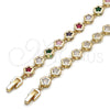 Oro Laminado Fancy Bracelet, Gold Filled Style Flower Design, with Multicolor Cubic Zirconia, Polished, Golden Finish, 03.283.0442.07 (07 MM Thickness, 7 Inches Length)