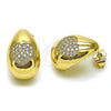Oro Laminado Stud Earring, Gold Filled Style Teardrop and Heart Design, with White Cubic Zirconia, Polished, Golden Finish, 02.283.0208