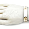 Stainless Steel Solid Bracelet, Greek Key Design, Polished, Golden Finish, 03.114.0338.08 (13 MM Thickness, 8 Inches Length)