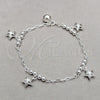 Sterling Silver Charm Bracelet, Star and Ball Design, Polished, Silver Finish, 03.409.0118.08 (01 MM Thickness, 8 Inches Length)