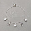 Sterling Silver Charm Bracelet, Shell and Dolphin Design, Polished, Silver Finish, 03.409.0125.07 (01 MM Thickness, 7 Inches Length)