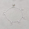 Sterling Silver Charm Bracelet, Heart Design, Polished, Silver Finish, 03.409.0138.07 (01 MM Thickness, 7 Inches Length)