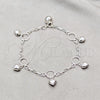 Sterling Silver Charm Bracelet, Heart Design, Polished, Silver Finish, 03.409.0140.07 (01 MM Thickness, 7 Inches Length)