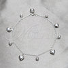 Sterling Silver Charm Anklet , Heart and Ball Design, Polished, Silver Finish, 03.409.0150.10 (03 MM Thickness, 10 Inches Length)