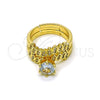 Oro Laminado Wedding Ring, Gold Filled Style Cluster and Leaf Design, with White Cubic Zirconia and White Micro Pave, Polished, Golden Finish, 01.284.0097 (One size fits all)