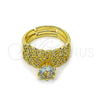 Oro Laminado Wedding Ring, Gold Filled Style Cluster Design, with White Cubic Zirconia and White Micro Pave, Polished, Golden Finish, 01.284.0098 (One size fits all)