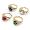 Oro Laminado Multi Stone Ring, Gold Filled Style Cluster and Sun Design, with Garnet and White Cubic Zirconia, Polished, Golden Finish, 01.284.0102.2 (One size fits all)
