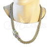 Oro Laminado Fancy Necklace, Gold Filled Style San Judas and Miami Cuban Design, with White Crystal, Polished, Golden Finish, 04.253.0029.24 (12 MM Thickness, 24 Inches Length)
