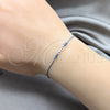 Sterling Silver Adjustable Bolo Bracelet, Ball Design, Blue Algodón, Silver Finish, 03.426.0001.5.07 (03 MM Thickness, 7 Inches Length)