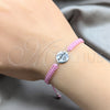 Sterling Silver Adjustable Bolo Bracelet, Love and Ball Design, Blue Algodón, Silver Finish, 03.426.0019.07 (12 MM Thickness, 7 Inches Length)