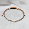 Sterling Silver Adjustable Bolo Bracelet, Ball Design, with White Pearl and Light Brown Crystal, Algodón, Silver Finish, 03.426.0064.1.07 (08 MM Thickness, 7 Inches Length)