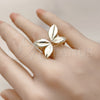 Oro Laminado Multi Stone Ring, Gold Filled Style Leaf and Butterfly Design, with White Micro Pave, Polished, Golden Finish, 01.428.0004
