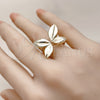 Oro Laminado Multi Stone Ring, Gold Filled Style Leaf and Butterfly Design, with White Micro Pave, Polished, Golden Finish, 01.428.0004 (One size fits all)