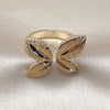 Oro Laminado Multi Stone Ring, Gold Filled Style Leaf and Butterfly Design, with White Micro Pave, Polished, Golden Finish, 01.428.0004 (One size fits all)