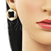 Oro Laminado Stud Earring, Gold Filled Style Twist and Four-leaf Clover Design, Polished, Golden Finish, 02.163.0367