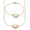 Oro Laminado Necklace and Bracelet, Gold Filled Style Heart and Hollow Design, Polished, Golden Finish, 06.63.0287