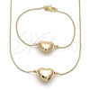 Oro Laminado Necklace and Bracelet, Gold Filled Style Heart and Box Design, Polished, Golden Finish, 06.63.0292