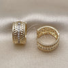 Oro Laminado Huggie Hoop, Gold Filled Style Twist Design, with White Cubic Zirconia, Polished, Golden Finish, 02.283.0219.20