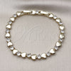 Oro Laminado Tennis Bracelet, Gold Filled Style Heart Design, with White Cubic Zirconia, Polished, Golden Finish, 03.213.0321.07 (Thickness, 7 Inches Length)