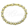 Oro Laminado Tennis Bracelet, Gold Filled Style Heart Design, with White Cubic Zirconia, Polished, Golden Finish, 03.213.0321.07 (Thickness, 7 Inches Length)