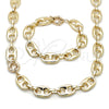 Oro Laminado Necklace and Bracelet, Gold Filled Style Puff Mariner Design, Polished, Golden Finish, 06.429.0014