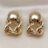 Oro Laminado Stud Earring, Gold Filled Style Rope and Ball Design, Polished, Golden Finish, 02.385.0068