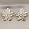 Oro Laminado Stud Earring, Gold Filled Style Flower Design, Diamond Cutting Finish, Golden Finish, 02.428.0023