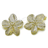 Oro Laminado Stud Earring, Gold Filled Style Flower Design, Diamond Cutting Finish, Golden Finish, 02.428.0023