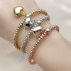 Oro Laminado Trio Bangle, Gold Filled Style Heart Design, Polished, Tricolor, 07.282.0013 (05 MM Thickness, One size fits all)