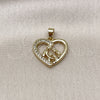 Oro Laminado Fancy Pendant, Gold Filled Style Heart and Mom Design, with White Cubic Zirconia, Polished, Golden Finish, 05.423.0002