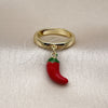 Oro Laminado Elegant Ring, Gold Filled Style Chili Design, Red Enamel Finish, Golden Finish, 01.421.0001
