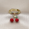 Oro Laminado Elegant Ring, Gold Filled Style Cherry Design, Red Enamel Finish, Golden Finish, 01.421.0002