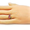 Oro Laminado Elegant Ring, Gold Filled Style Cherry Design, with Ruby and Green Cubic Zirconia, Polished, Golden Finish, 01.421.0003 (One size fits all)